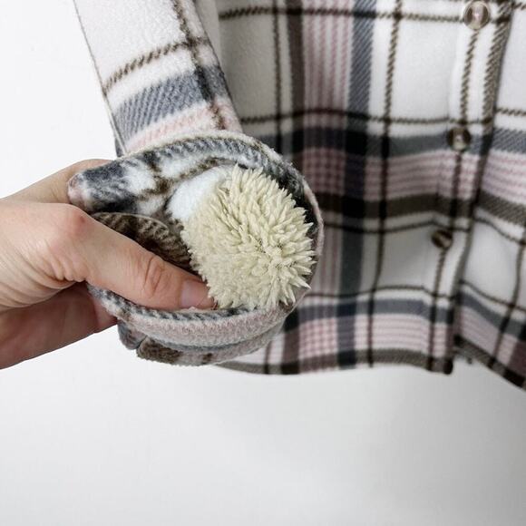 Sage Women's Plush Shirt Jacket S Pink Plaid Fleece Flannel Sherpa Lined Shacket - Picture 5 of 10